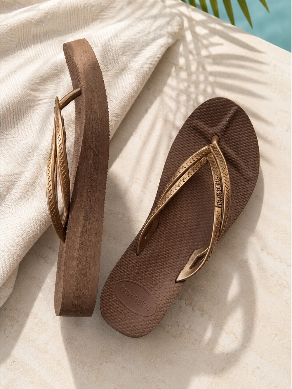 Havaianas Womens Cappuccino Double Strap Wedge Platform Sandals Size 10.5 NWT